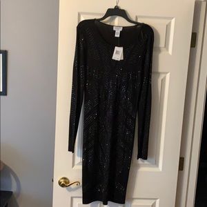 NWT Carmen Marc Valvo Lrg Dress Black Beaded Dress